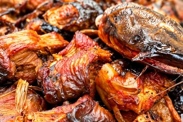 Pieces of golden-brown smoked catfish