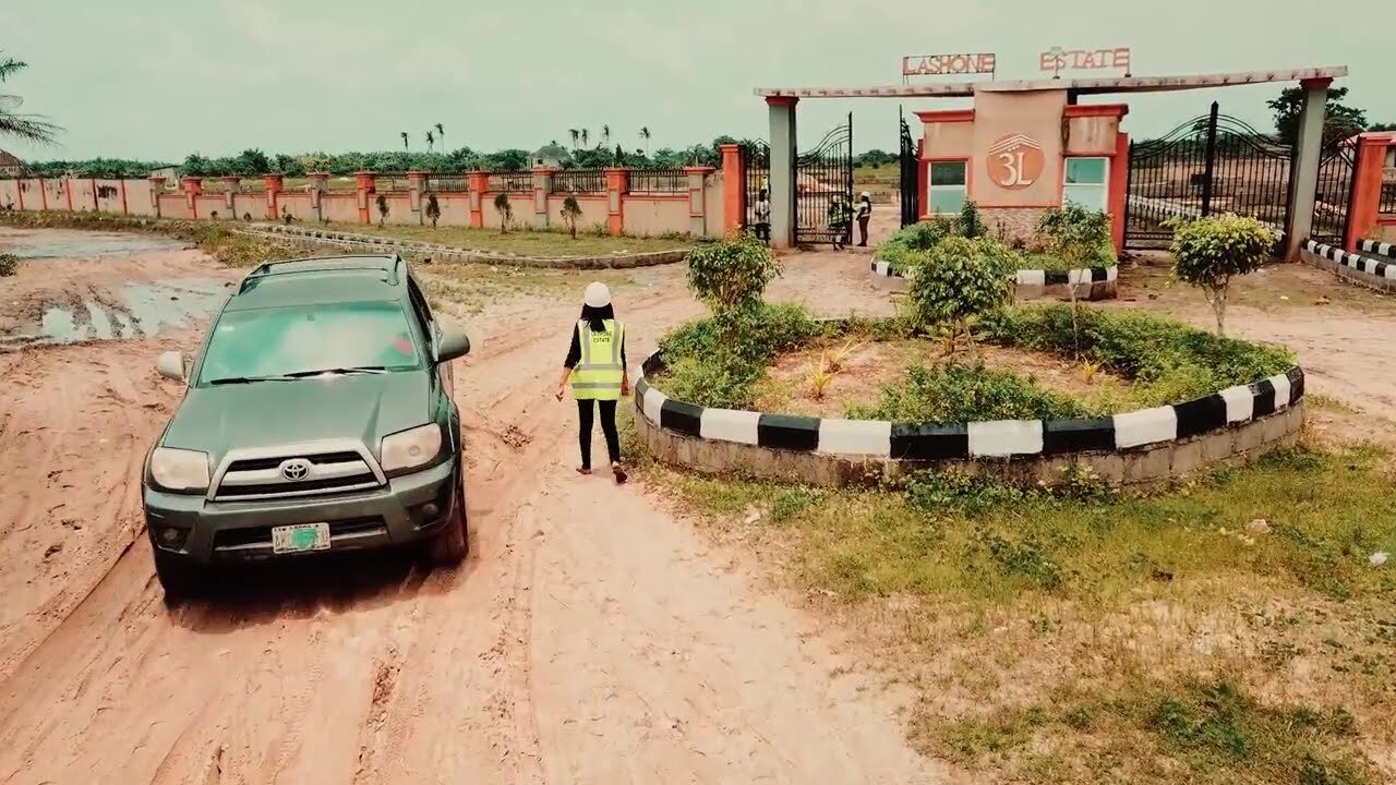 Aerial view of the gate of Lashone Estate, Ibeju-Lekki